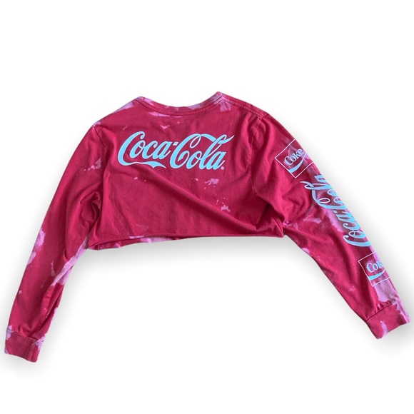 Coca Cola Reworked Cropped Long Sleeve Tee Bleached Red Medium - Picture 8 of 8